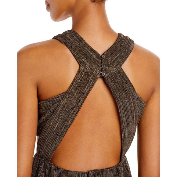 NWT! BCBGMAXAZRIA Pleated Metallic Evening Gown - Size Large - Picture 5 of 12
